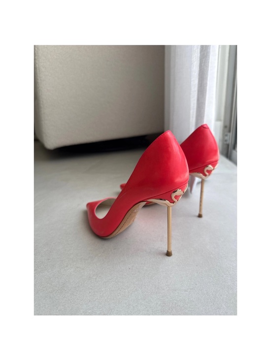 Sophia Webster Shoes - Sophia Webster Red Pointed Toe Stilettos with Gold Heart Heel Accent